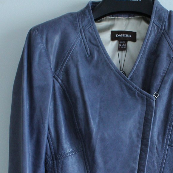 NWOT Leather Jacket, Asymmetrical Zipper, Ombre Lining - Picture 2 of 8